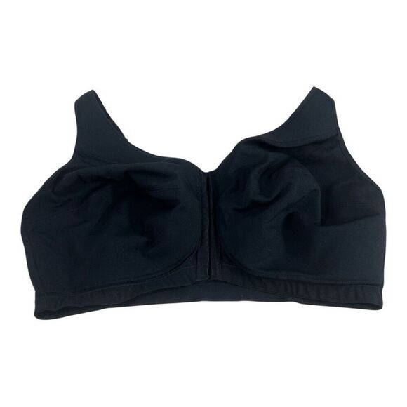Laudine Hook Eye Front Close Wireless Bra Plus Size 44G Black Back Support - Picture 2 of 12